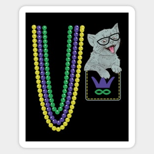 Funny Pocket Kitty Mardi Gras Parade Costume Sticker